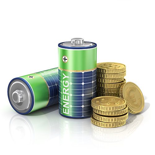 Abbildung grüner Batterien mit Solarpanelaufdruck